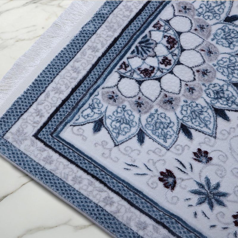 Melen Turkish prayer rug – prostration – off-white – misty blue - Image 2